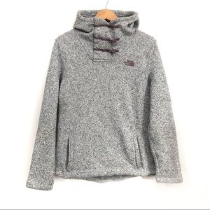 The North Face Grey Crescent Hooded Pullover Fleece Toggle Button Jacket
